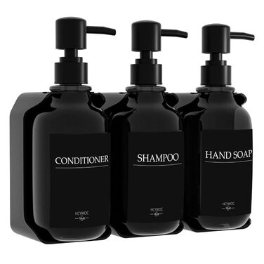 Набір з 3 дозаторів рідкого мила 500 мл з настінним тримачем, чорний колір HCYWOC