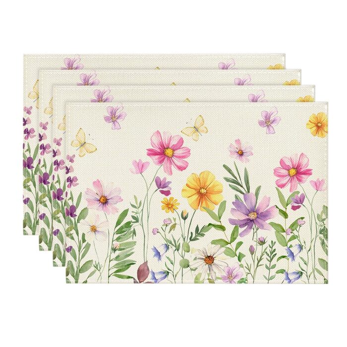 Модні весняні килимки з квітковими метеликами, набір з 6 шт. , сезонна літня прикраса кухонного столу, декор для приміщень, святкової вечірки, 30x45 см (30 x 45 см, бежевий)