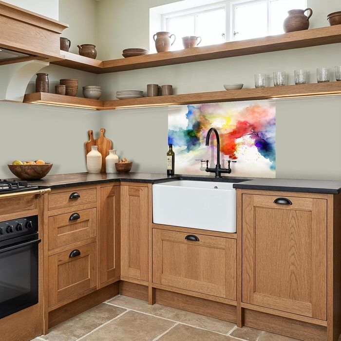 Кухонний фартух 60x80 см Самоклеючий настінний захисний екран для кухні Кухонний фартух Кухонні фасади Кухонні фартухи Кухонна стіна Вода - Пейзаж - (Акварель - Веселка, 60 x 80 см)