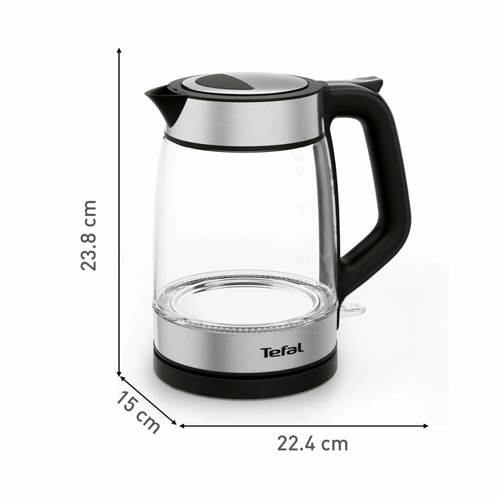 Tefal Електрочайник Glass Kettle 1.7л, скло, з підсвіткою, чорно-срібний