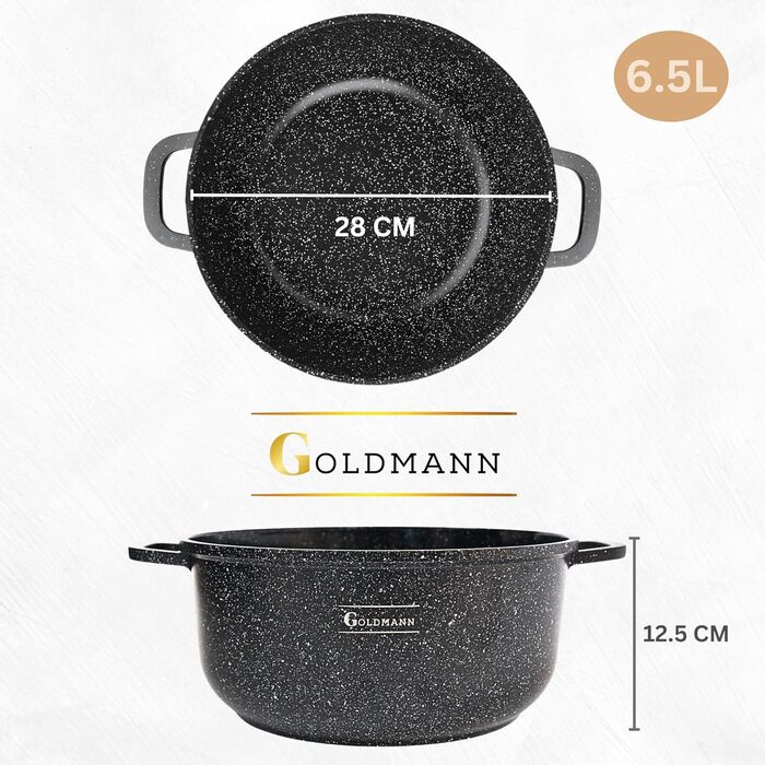 Каструля 6,5 л з антипригарним покриттям та скляною кришкою 28 см Goldmann