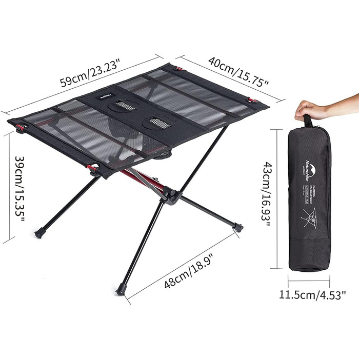 Ультралегкий складной стол для кемпинга черный Naturehike