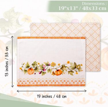 Бавовняні килимки для серветок, набір з 4 шт. , декоративні килимки для серветок, пасхальні килимки, що миються, для свят, вечерь, весни, літа (33 см x 48 см) (20 - Гарбузовий сад - Хмарно-кремовий), 39Hermine 100