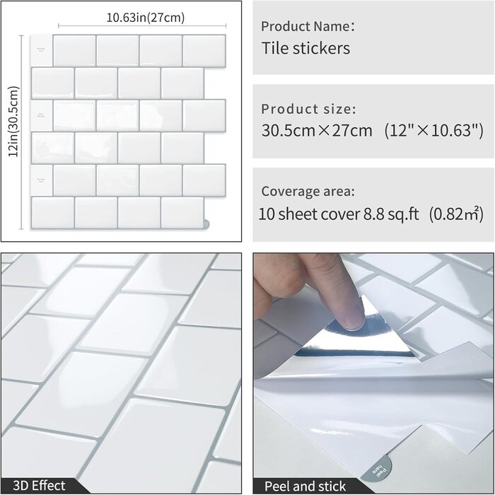 Самоклеюча наклейка на плитку для кухні 30,5 х 30,5 см 10 шт DEWOO