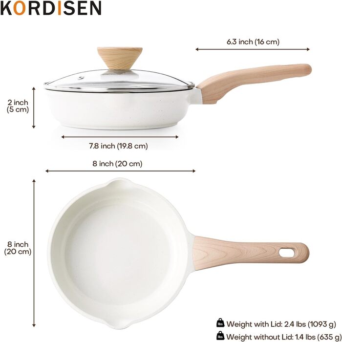 Сковорода 20 см зі скляною кришкою, біла Kordisen