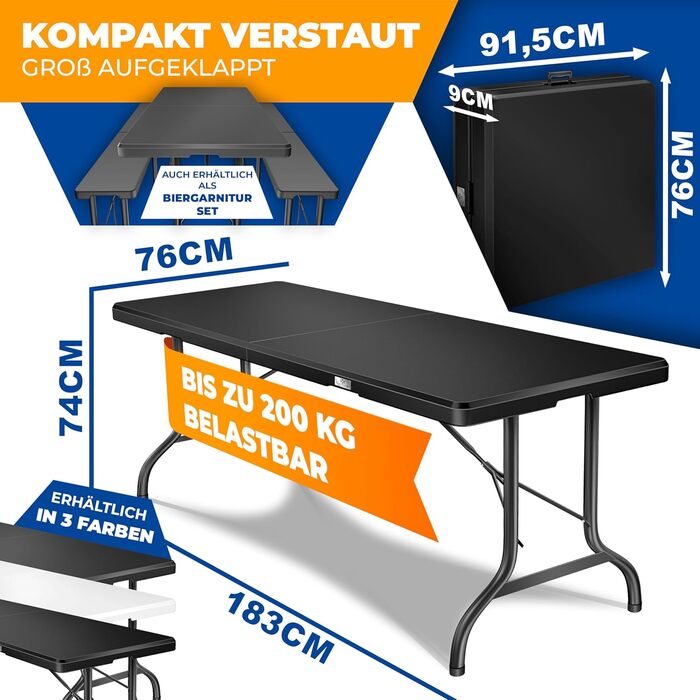 Стіл-фуршет для кемпінгу 183 х 86 х 74 см KESSER