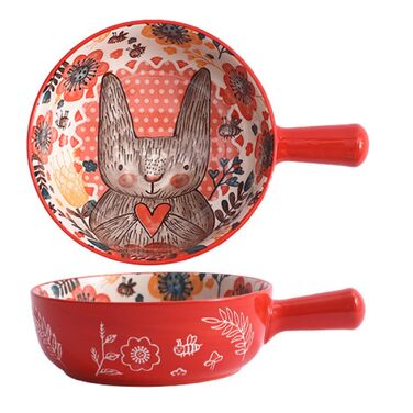 Керамічна супова миска з ручками довговухий кролик 650 мл XNSHUN