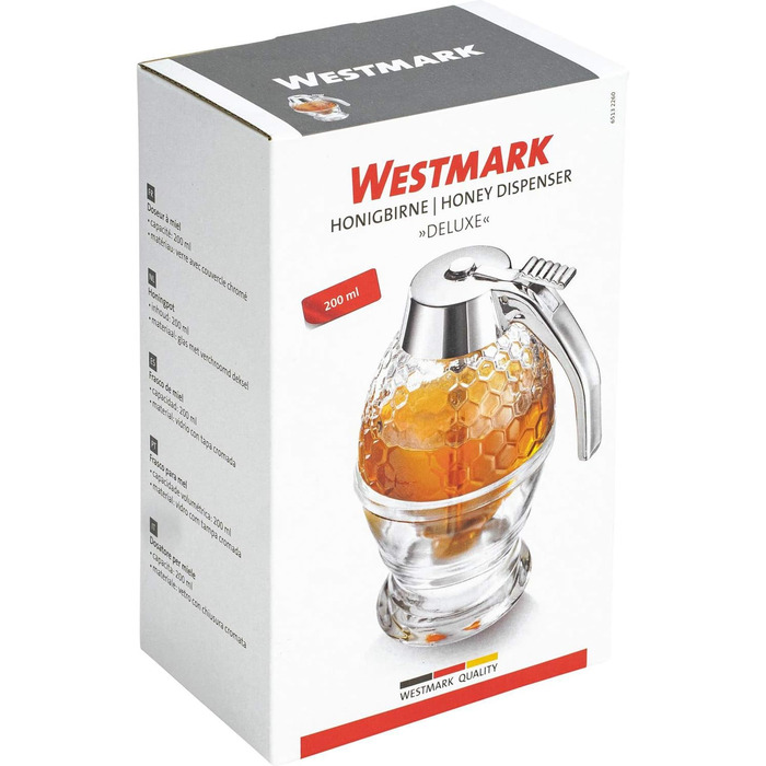 Дозатор меду Westmark з основою, ємність 200 мл, стільниковий візерунок, скло/пластик, розкішний, прозорий/сріблястий, 65132260