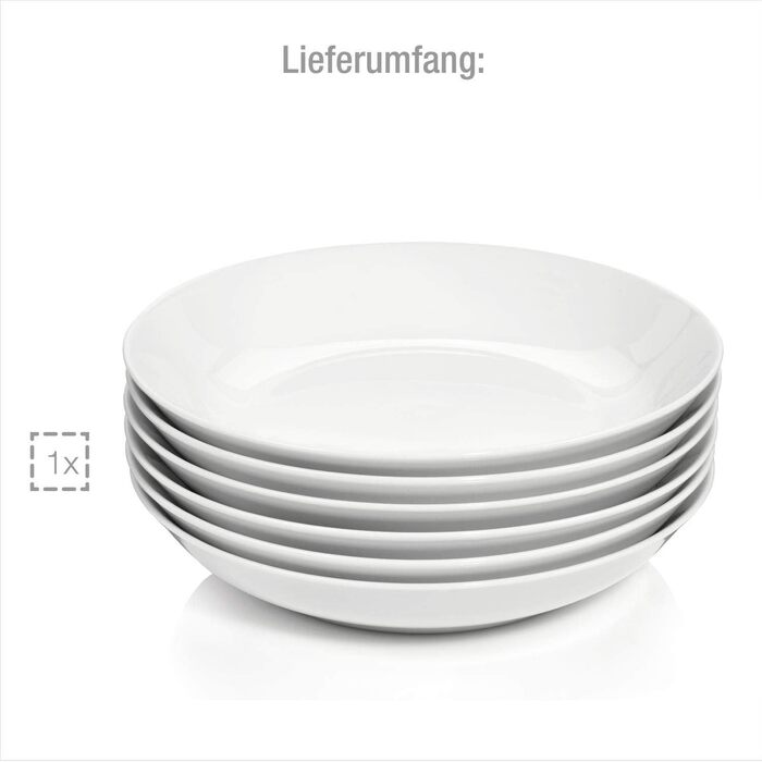 СПІВАЧКА Обідній сервіз New Port білий, порцеляновий набір посуду з 86 предметів на 12 персон, повний комплект, набір тарілок білого кольору (набір тарілок для супу 6 шт.)