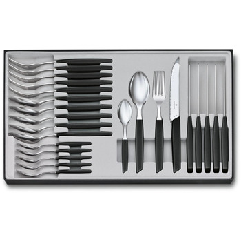 Набір кухонний Victorinox Swiss Modern Table Set 24шт з черн. ручкою (6 ножів tomato,6 віделок,6 ложек,6 ложек)