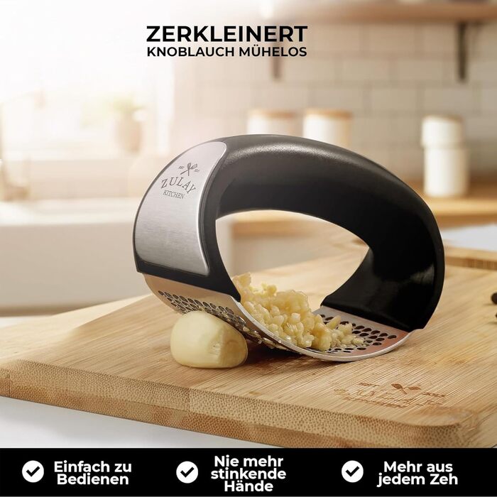 Кухонный пресс для чеснока с мягкой черной ручкой Zulay Kitchen