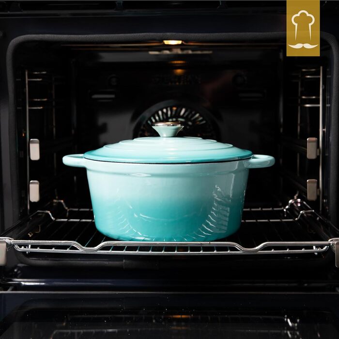 Чавунна каструля Chefarone 24 см, Емальована каструля з кришкою для випікання хліба, тушкування та запікання Індукційна каструля для хліба (синя, 4,7 л)