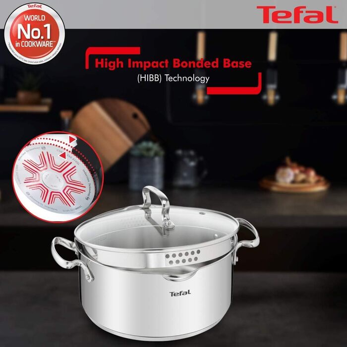Кастрюля 5 л из нержавеющей стали со стеклянной крышкой 24 см Duetto+ Tefal