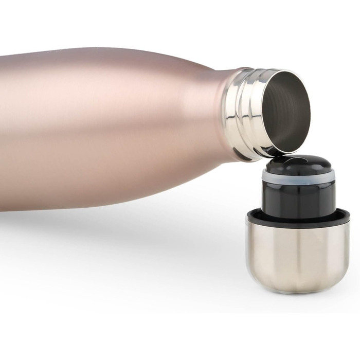 Пляшка для води Blumtal з нержавіючої сталі - Герметична ізольована пляшка - Пляшка для води без бісфенолу А для гарячих та холодних напоїв - Двостінна ізольована пляшка - Ізоляційна пляшка, стійка до іржі, дерево/срібло (18 - металевий рожевий, 750 мл)