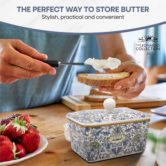 Маслянка з кришкою, китайська кераміка, з гарними акварельними мотивами, розроблена галереєю Дженніфер Роуз для Busy Bees (білий, колір слонової кістки або кремовий)