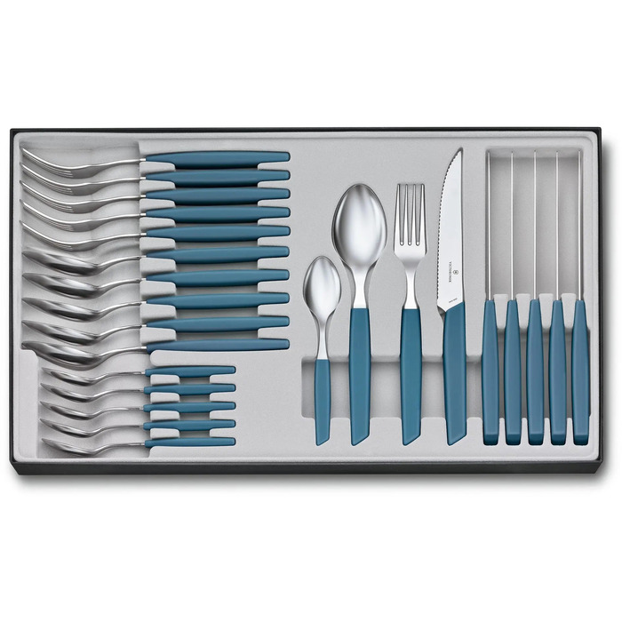 Набір кухонний Victorinox Swiss Modern Table Set 24шт з син. ручкою (6 ножів steak,6 віделок,6 ложек,6 ложек)