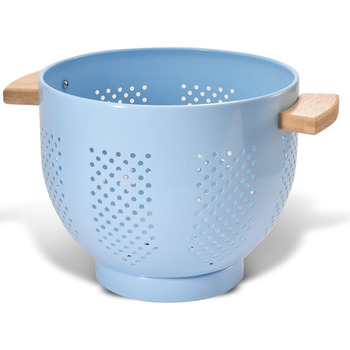 Металеве сито для пасти з дерев&39яною ручкою та стабільною основою, велике кухонне сито 22 см для пасти, овочів та фруктів, міцне кухонне сито (синє)