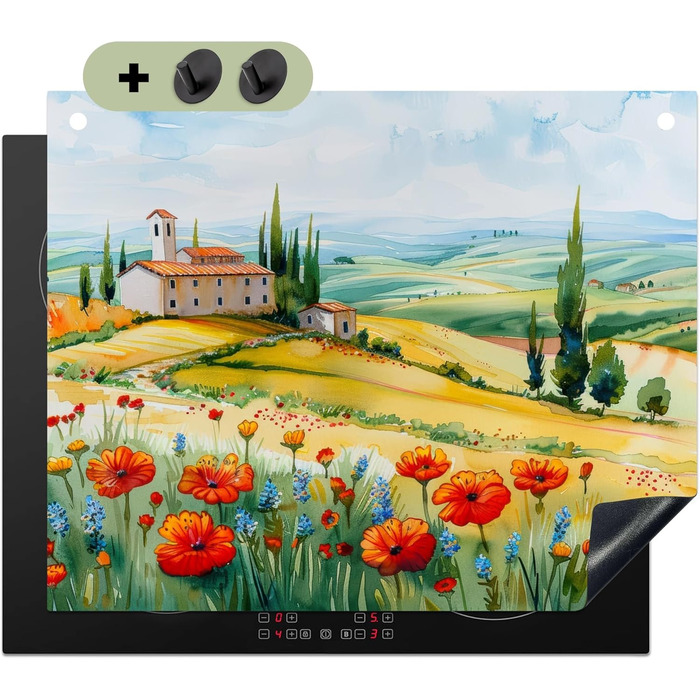 Фартух для плити, кухонний фартух, вініл, 78x52 см, декор для кухні, облицювання стіни, кришка для плити - сіро-чорна (квітковий пейзаж, 52Д x 65Ш см)