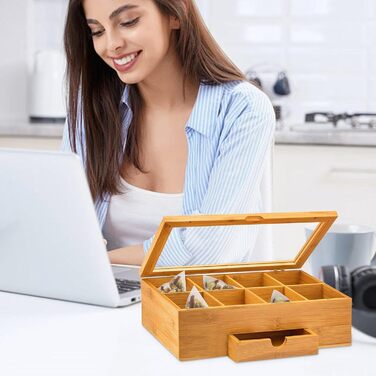 Органайзер для чайних пакетиків Generico, дерев&39яна коробка для зберігання чаю, органайзер для чаю з відділеннями, прозора акрилова коробка з віконцем, рішення для зберігання чаю, багатофункціональний органайзер, органайзер для ліків, стильний трима