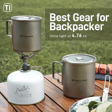 Титановая кружка с крышкой и ложкой-вилкой 420 мл Odoland