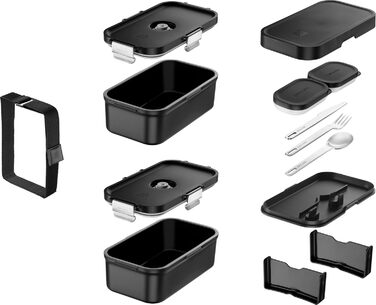 Ланч-бокс ZWILLING FRESH & SAVE з собою, включаючи столові прибори з нержавіючої сталі, ударостійкий, з функцією вакуумування, чорний