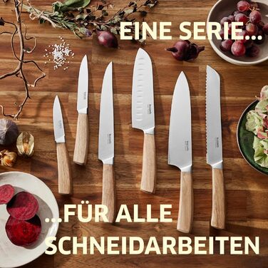 Набір кухонних ножів Kuppels WOOD, 3 предмети ніж шеф-кухаря, ніж універсальний та ніж для овочів з ручкою з акації. Надзвичайно гострий набір ножів з хромо-ванадієвої сталі, професійний набір для обробки овочів та мяса (універсальний ніж).