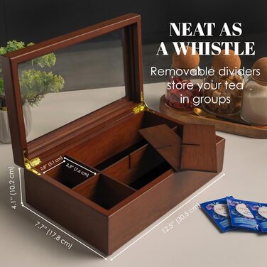 Чайна коробка від Apace Living - Розкішна дерев&39яна коробка для зберігання чаю - 8 відділень для чайних пакетиків - Чайна коробка ручної роботи з віконцем, стійким до подряпин - Елегантна коробка для зберігання чайних пакетиків з темного горіхового