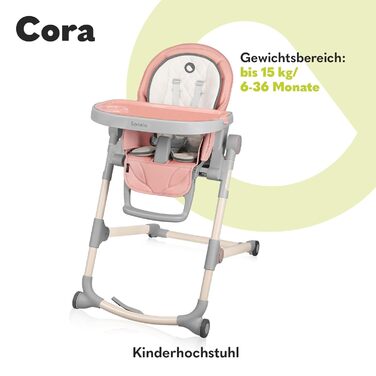 Стільчик для годування LIONELO Cora, регульований стільчик для годування, знімний піднос, нековзний, від 6 до 36 місяців, 5-точковий ремінь безпеки, максимальне навантаження 15 кг (рожевий, стандартний)