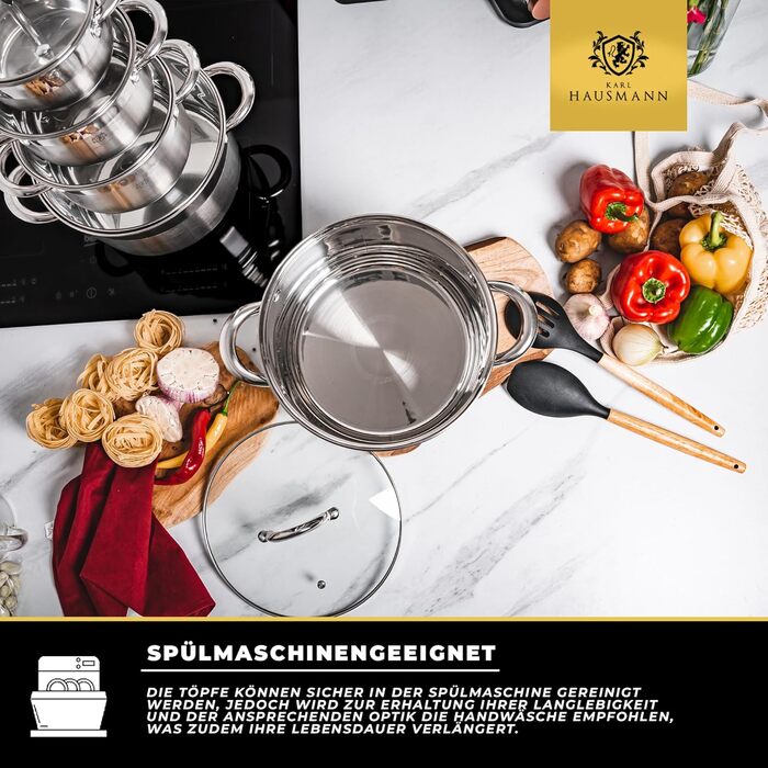 Кастрюля 5 л из нержавеющей стали со стеклянной крышкой 24 см KARL HAUSMANN