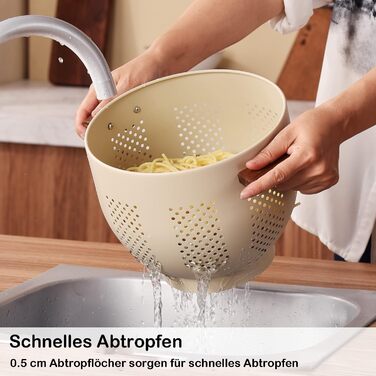 Металеве сито для пасти з дерев&39яною ручкою та стабільною основою, велике кухонне сито 22 см для пасти, овочів та фруктів, міцне кухонне сито (матовий пісочно-жовтий)