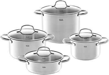 Набір посуду Fissler San Francisco/Нержавіюча сталь, 4 предмети, каструлі зі скляними кришками, індукційна (3 каструлі для приготування, 1 каструля для тушкування)