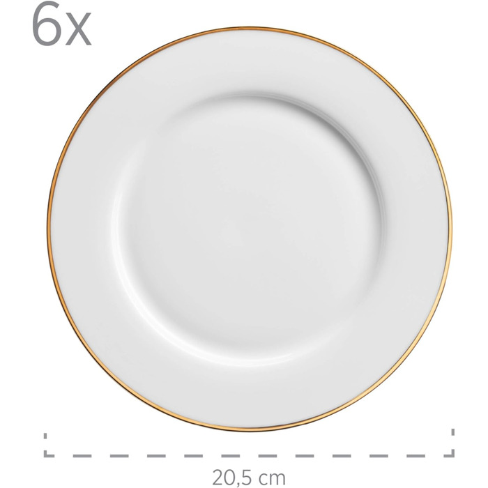 Професійний набір обідніх тарілок для 6 осіб у білому кольорі з порцеляною з 12 предметів (золотий обідок, кавовий сервіз), 931533
