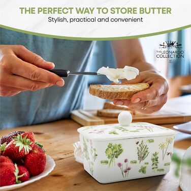 Маслянка з кришкою, китайська кераміка, з гарними акварельними мотивами, розроблена галереєю Дженніфер Роуз для Busy Bees (сад трав)