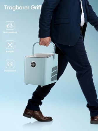 Льодогенератор FOHERE 14 кг 24 години, 8 кубиків льоду за 6 хвилин, 2 розміри кубиків льоду, самоочисний льодогенератор з ручкою, льодосборником та кошиком, льодогенератор для вечірки, офісу, будинку на колесах (BabyBlue)