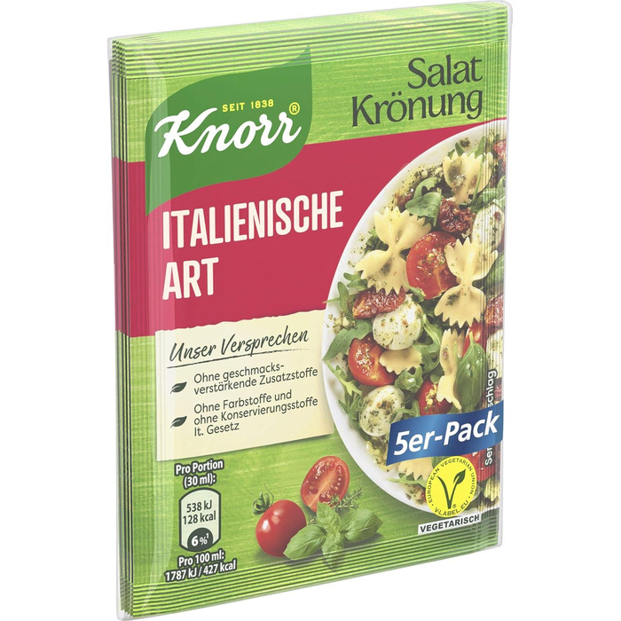 Заправка для салату Knorr в італійському стилі, 15 шт. (15 x 5 x 30 мл) 8 г (75 шт.)