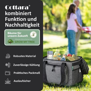 Велика складна термосумка 30 л сіра COTTARA