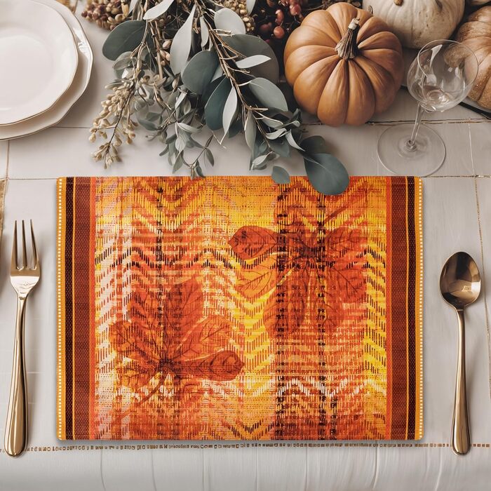 Бавовняні килимки для серветок, набір з 4 шт. , декоративні килимки для серветок, пасхальні килимки, що миються, для свят, вечерь, весни, літа (33 см x 48 см) (11 - тартан на День подяки), 39Hermine 100