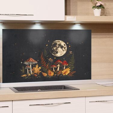 Скляний кухонний фартух GRAZDesign 4 мм Декоративний скляний фартух з квітковим мотивом Кухонний фартух сірого кольору - (Гриби вночі, 60x40 см)