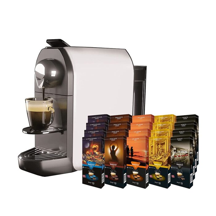 Кофемашина капсульная белая Sensual Martello и набор из 200 кофейных капсул Martello