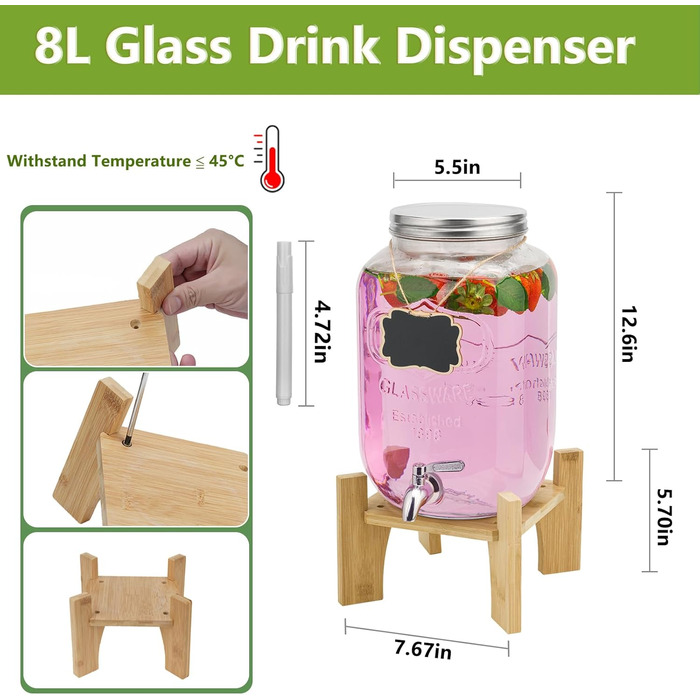 Скляний диспенсер для напоїв з краном 8 л Hisredsun