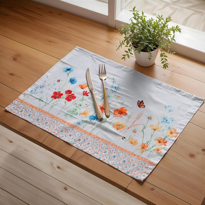 Бавовняні килимки для серветок, набір з 4 шт. , декоративні килимки для серветок, пасхальні килимки, що миються, для свят, вечерь, весни, літа (33 см x 48 см) (029 - Літній шепіт), 39Hermine 100