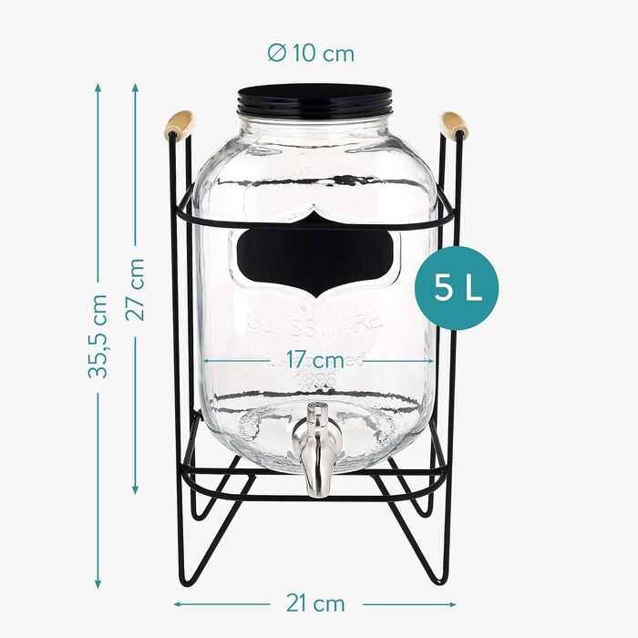 Диспенсер для напитков стеклянный 5 л Navaris