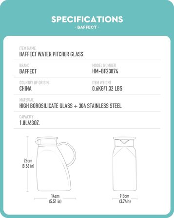 Стеклянный кувшин с крышкой 1,8 л Baffect