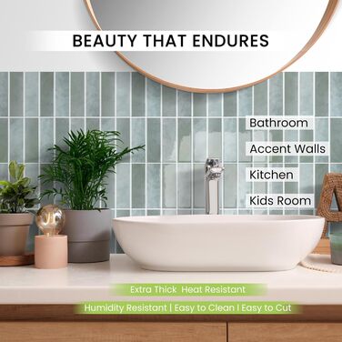 Елементна 3D самоклеюча плитка для кухонного фартуха з товстішою клейкою плиткою 2,5 мм (30,5 x 30,5 см) (шавлійно-зелена), 10-