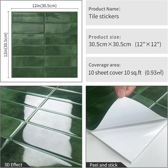 Самоклеюча настінна плитка для кухні 30,5 х 30,5 см 10 шт DEWOO