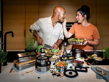 Кришка RSLE FLEXX 2GO з нержавіючої сталі з затискачами для ланч-боксу, силіконовий обідок, герметична, силіконовий клапан, сріблясто-чорна, срібляста (кругла з нержавіючої сталі, кругла 1,4 л)