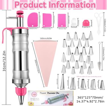 Прикраса шприц з нержавіючої сталі трубопровід насадка набір торт шприц прикраса шприц торт прикраса торт набір 42 шт. професійний з нержавіючої сталі для торт кексів печива тістечка прикраса (рожевий)