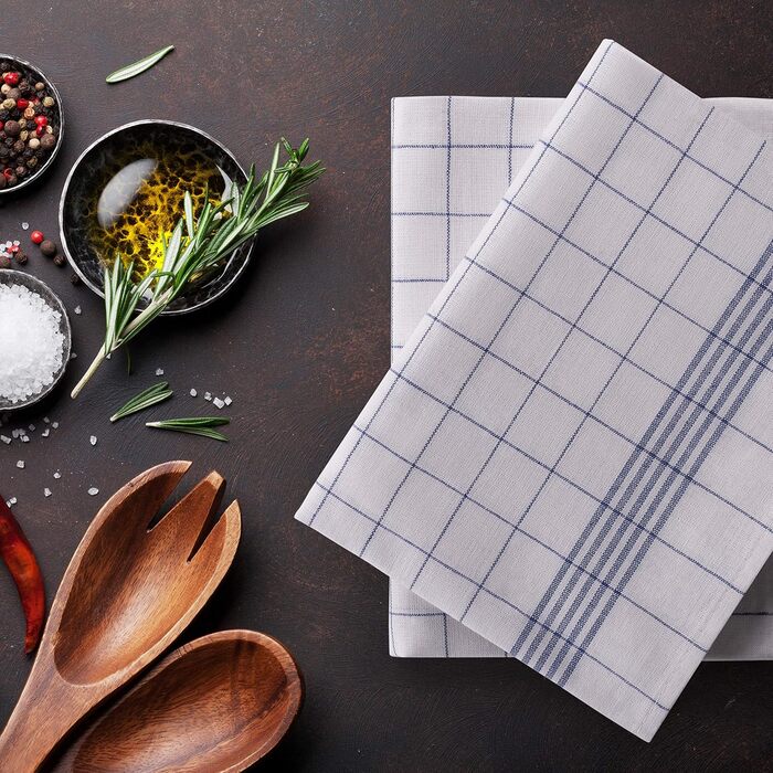 Набір кухонних рушників преміум-класу Blumtal з 10 предметів - Високоякісні кухонні рушники, 100 бавовна, синій у клітинку, 50x70 см, 10 предметів, синій