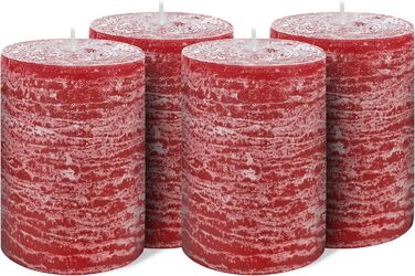 Набір із 4 свічок-стійок Brandsseller 7x10 см Однотонні та виготовлені з парафіну Сільські свічки з тривалим часом горіння Декоративні свічки для прикраси столу, Різдва та святкувань (9 x 15 см Набір із 4 шт. , бордо)