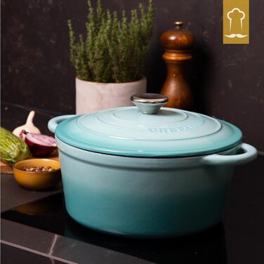 Чавунна каструля Chefarone 24 см, Емальована каструля з кришкою для випікання хліба, тушкування та запікання Індукційна каструля для хліба (синя, 4,7 л)